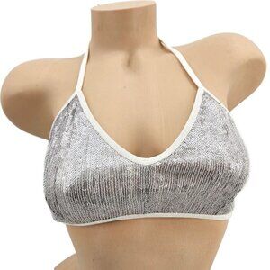 New Chan Luu Sequin Bra Womens L Jet Stream Taupe Silver T-Back Bralette